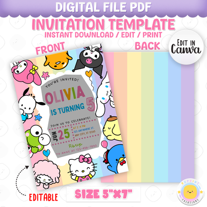 Celebrate with Hello Kitty & Friends! This cute pink birthday invitation is fully editable in Canva—print at home or share digitally for a fun party surprise. Instant download