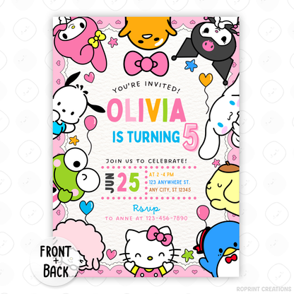 Celebrate with Hello Kitty & Friends! This cute pink birthday invitation is fully editable in Canva—print at home or share digitally for a fun party surprise. Instant download