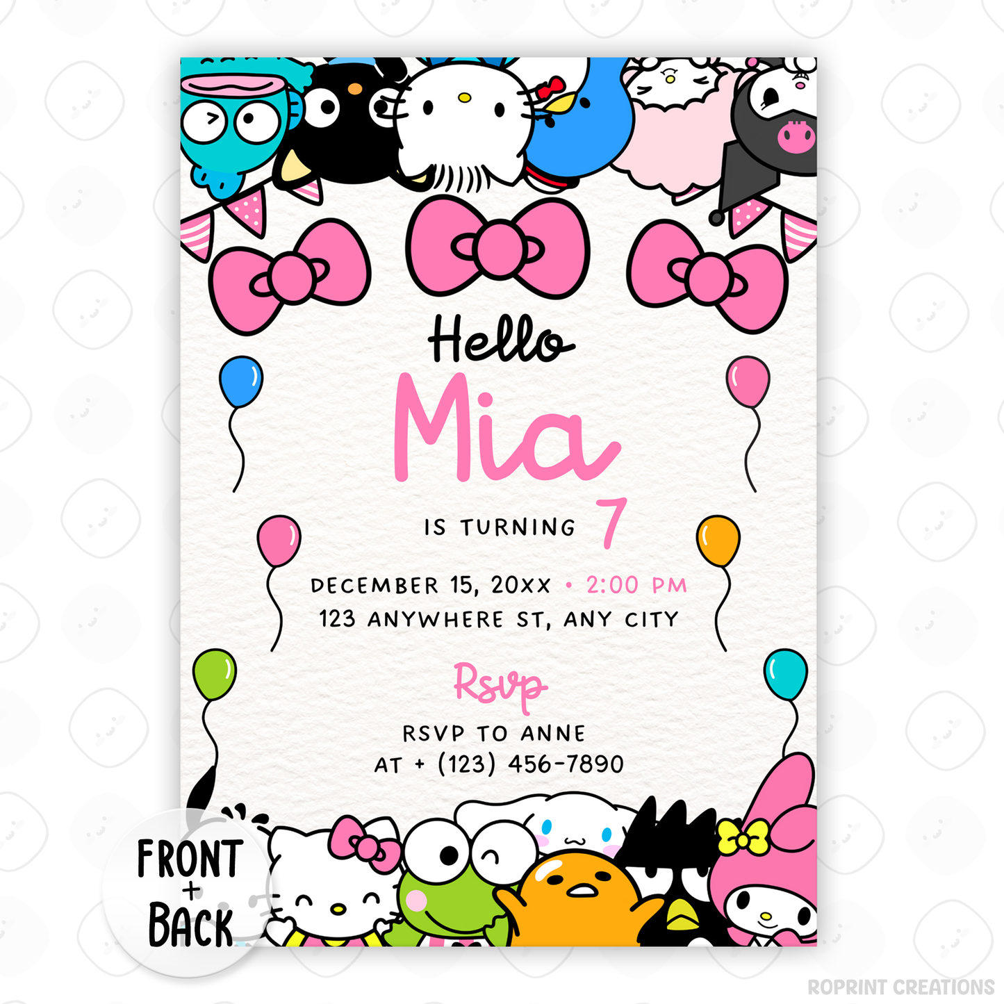 Celebrate with Hello Kitty & Friends! This cute pink birthday invitation is fully editable in Canva—print at home or share digitally for a fun party surprise. Instant download