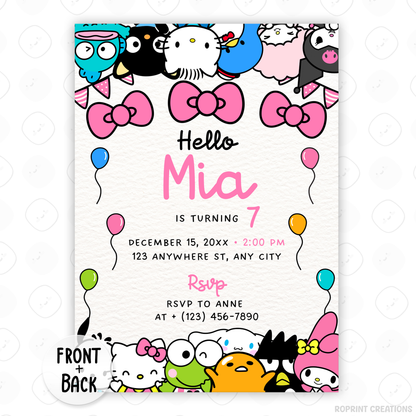 Celebrate with Hello Kitty & Friends! This cute pink birthday invitation is fully editable in Canva—print at home or share digitally for a fun party surprise. Instant download