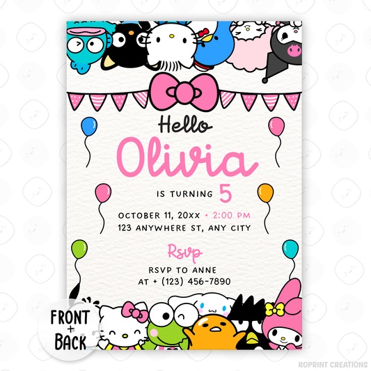 Celebrate with Hello Kitty & Friends! This cute pink birthday invitation is fully editable in Canva—print at home or share digitally for a fun party surprise. Instant download