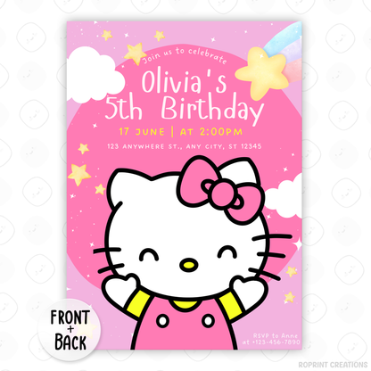 Celebrate with Hello Kitty! This cute birthday invitation is fully editable in Canva—print at home or share digitally for a fun party surprise. Instant download