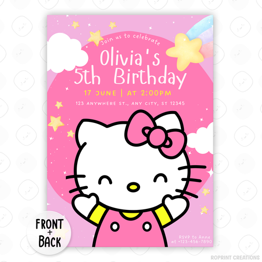 Celebrate with Hello Kitty! This cute birthday invitation is fully editable in Canva—print at home or share digitally for a fun party surprise. Instant download