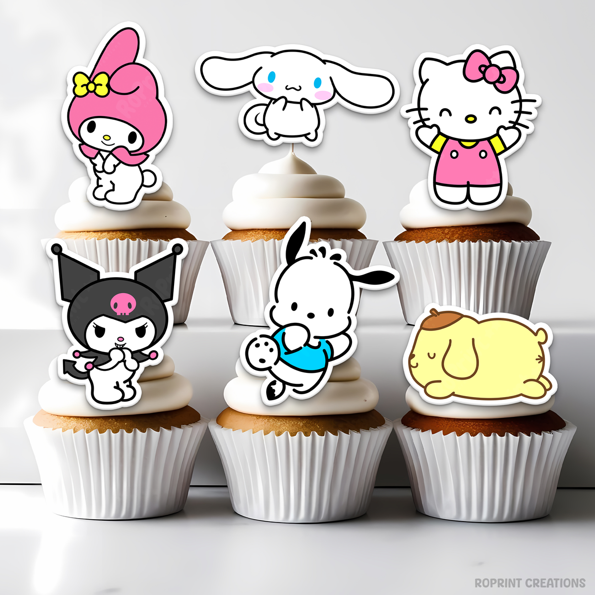 Add a sweet touch to your treats with these Hello Kitty & Friends cupcake toppers! Perfect for kids’ birthdays—print on cardstock, edible paper, or make into stickers.