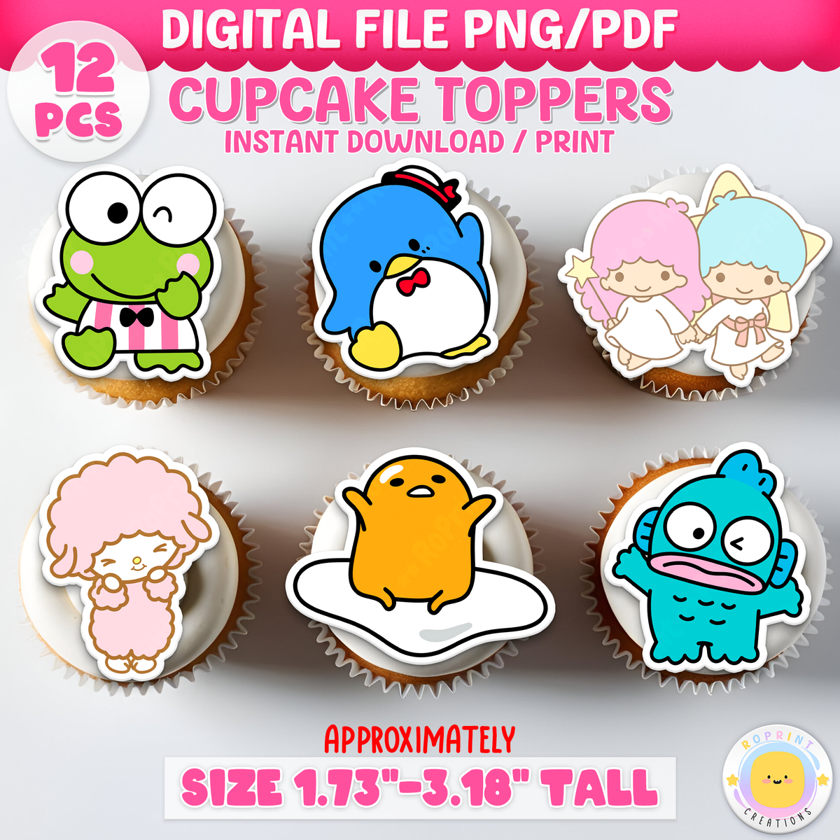Add a sweet touch to your treats with these Hello Kitty & Friends cupcake toppers! Perfect for kids’ birthdays—print on cardstock, edible paper, or make into stickers.