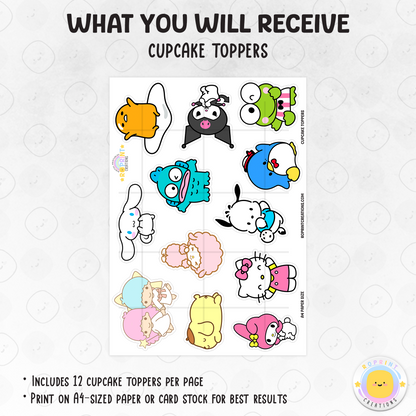 Add a sweet touch to your treats with these Hello Kitty & Friends cupcake toppers! Perfect for kids’ birthdays—print on cardstock, edible paper, or make into stickers.