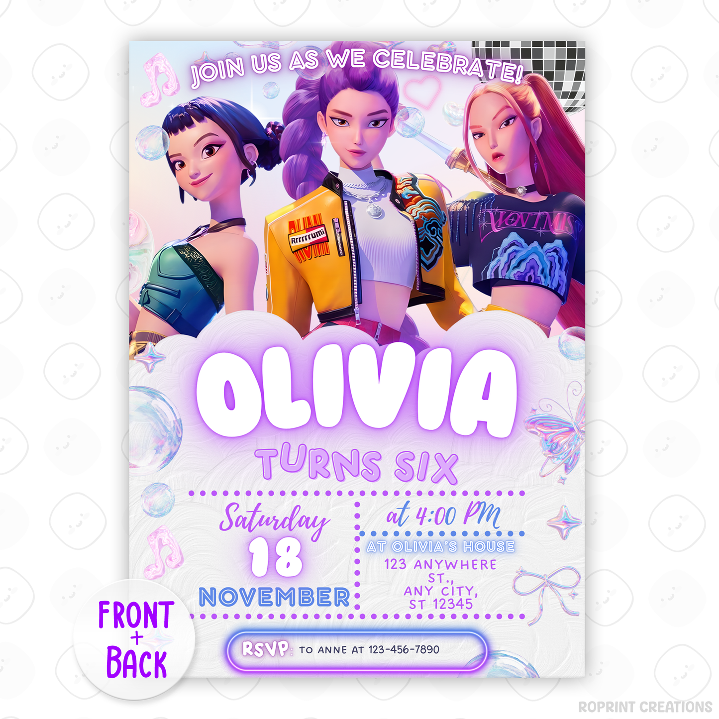 No more hiding, it’s time to shine! Create the ultimate KPOP Demon Hunters celebration with this editable Canva invitation—perfect for printing or sharing digitally. Instant Download