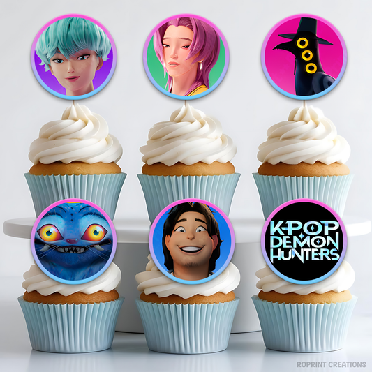 Add a bold KPOP Demon Hunters vibe to your party treats with these printable cupcake toppers! Perfect for birthdays and themed parties—download, print on cardstock or edible paper, and decorate with ease. Digital File Only.