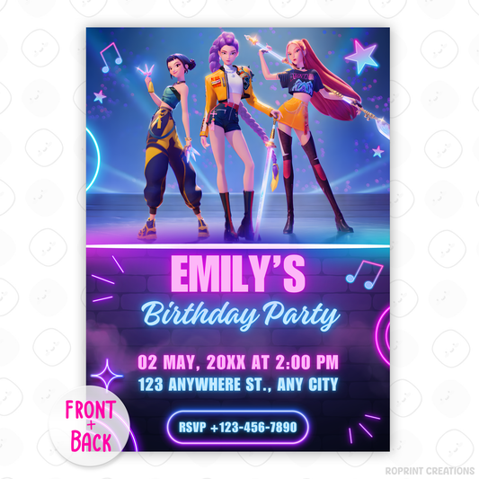 Make your party unforgettable with this KPOP Demon Hunters Party Invite! Easily editable in Canva, perfect for printing or sharing digitally for a fun and stylish celebration. Instant Download