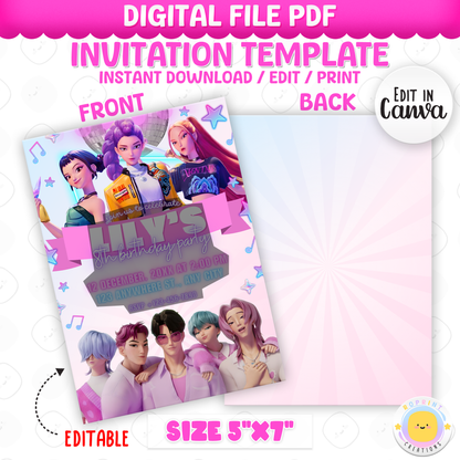 KPOP Demon Hunters Party Invitation - Editable Birthday Invite Template
