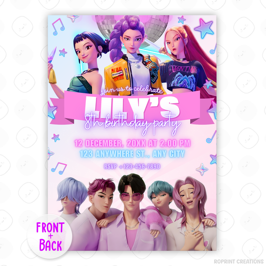 KPOP Demon Hunters Party Invitation - Editable Birthday Invite Template