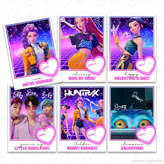 Celebrate Valentine’s with these KPOP Demon Hunters Valentine cards featuring Huntrix! Perfect for classroom exchanges—simply download, print, and share for a fun and stylish Valentine surprise. Instant Download