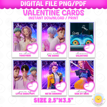 Celebrate Valentine’s with these KPOP Demon Hunters Valentine cards featuring Huntrix! Perfect for classroom exchanges—simply download, print, and share for a fun and stylish Valentine surprise. Instant Download