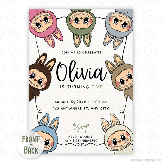 Celebrate in style with this Labubu birthday invitation! Easily edit in Canva, then print or share digitally. Instant download