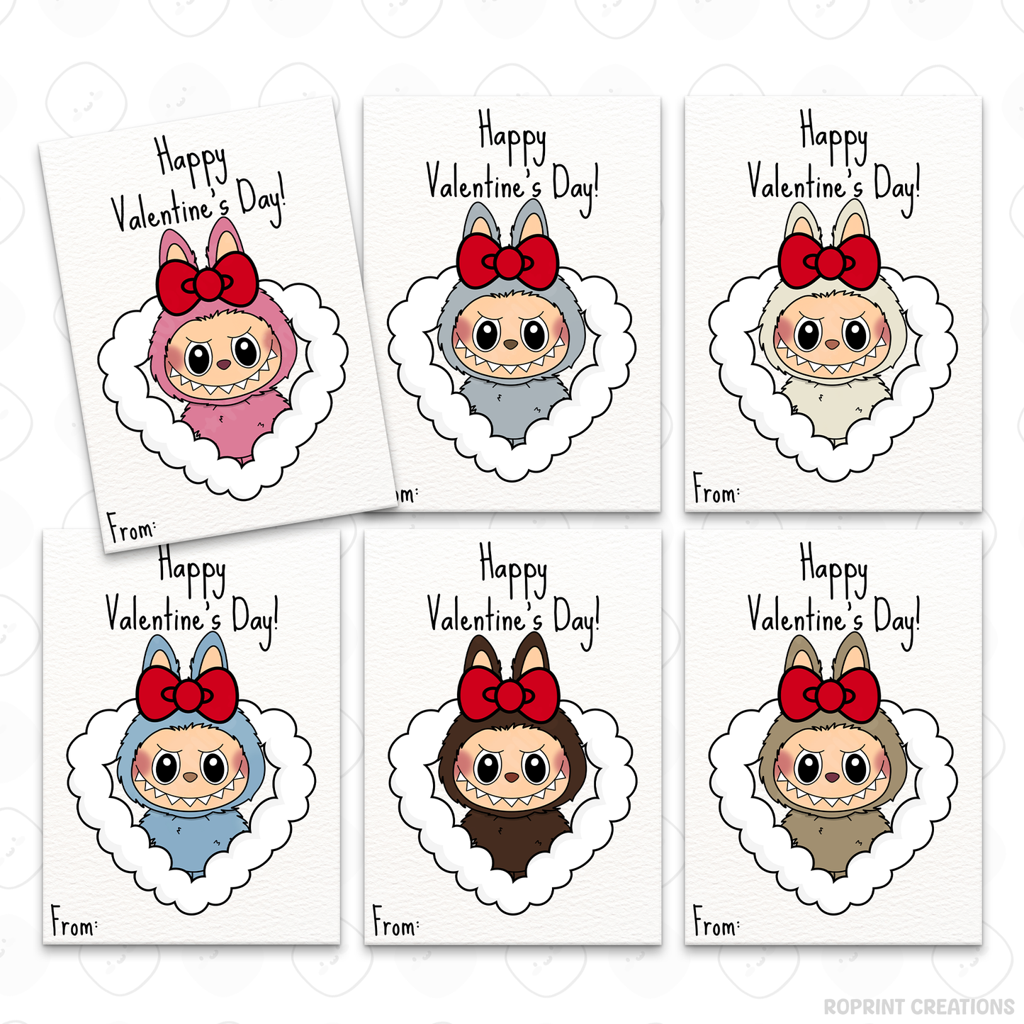 Labubu Valentine cards, printable classroom Valentine cards featuring fun monster designs for kids