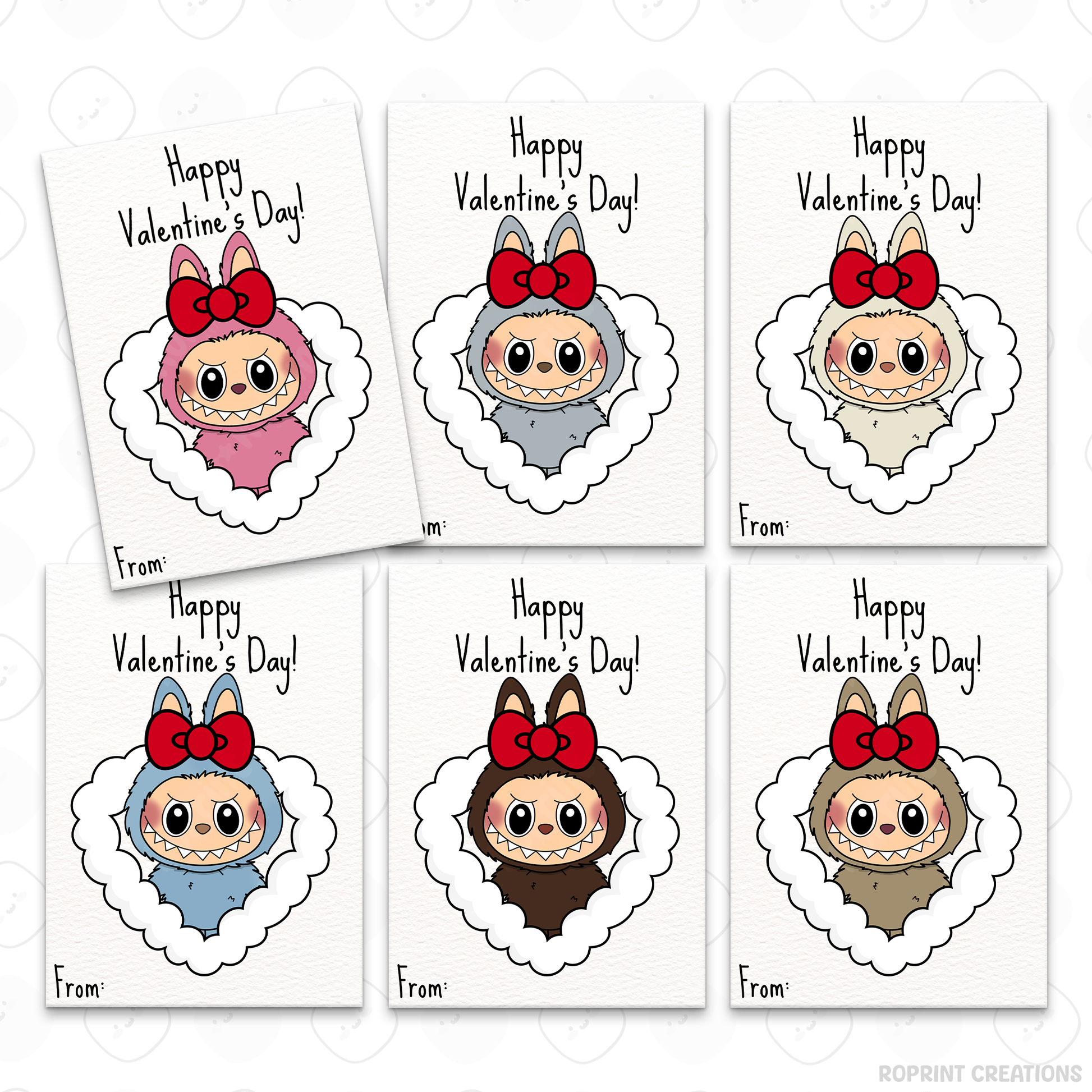Labubu Valentine cards, printable classroom Valentine cards featuring fun monster designs for kids