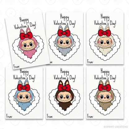 Labubu Valentine cards, printable classroom Valentine cards featuring fun monster designs for kids