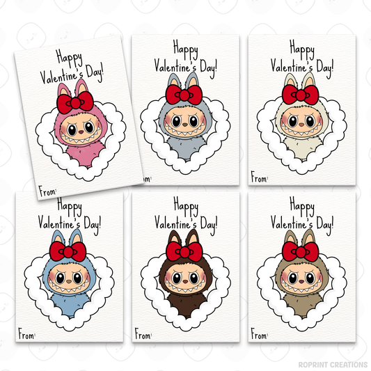 Labubu Valentine cards, printable classroom Valentine cards featuring fun monster designs for kids
