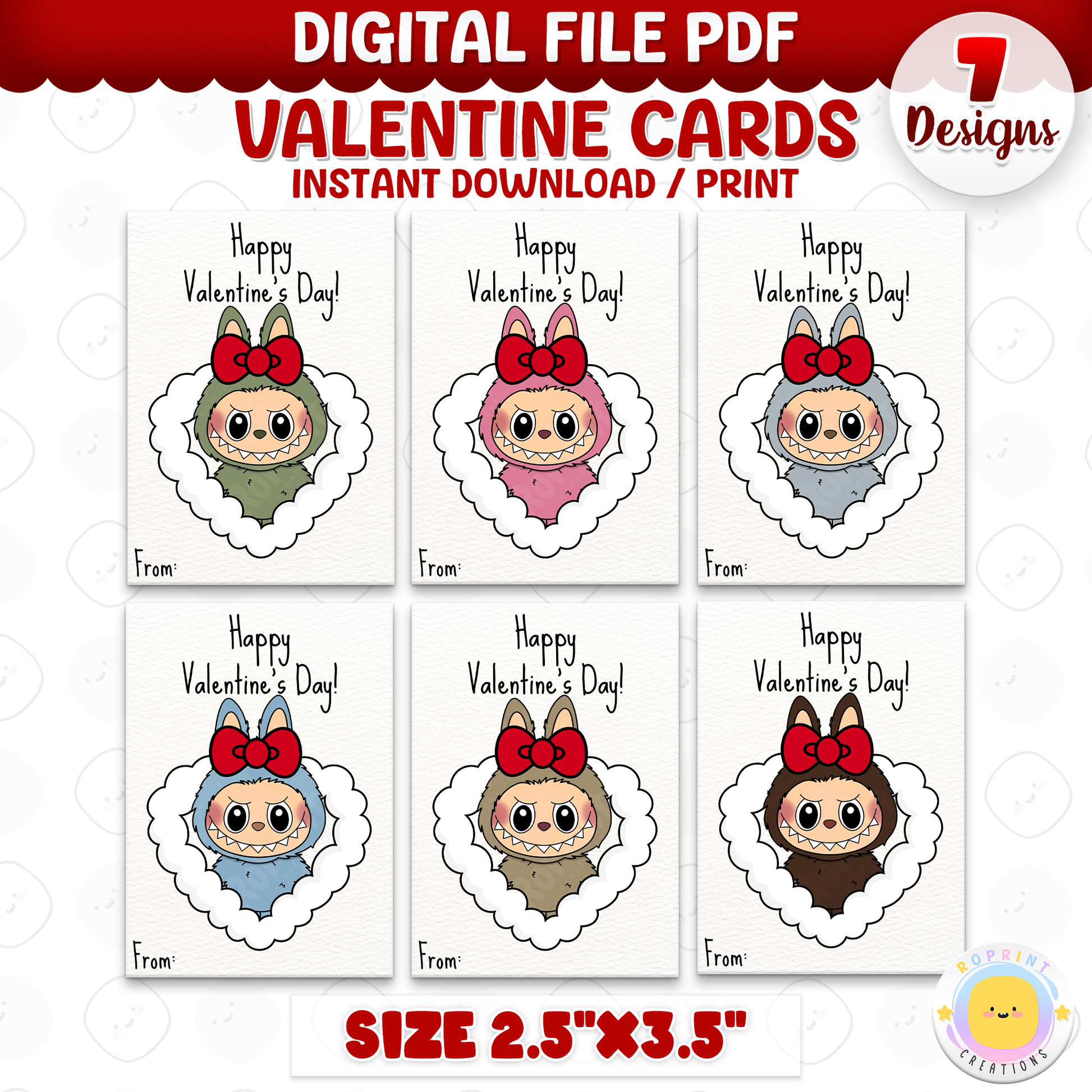 Labubu Valentine cards, printable classroom Valentine cards featuring fun monster designs for kids