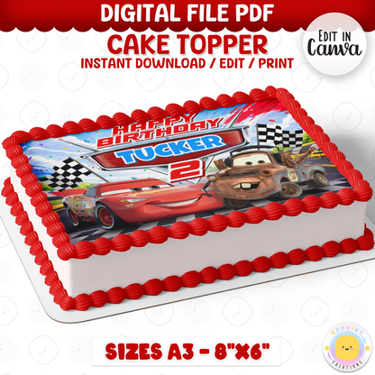 Make your little racer’s 2nd birthday extra special with this Lightning McQueen cake topper! Simply download, edit, and print for a fun Cars-themed cake decoration. 🏁🎂