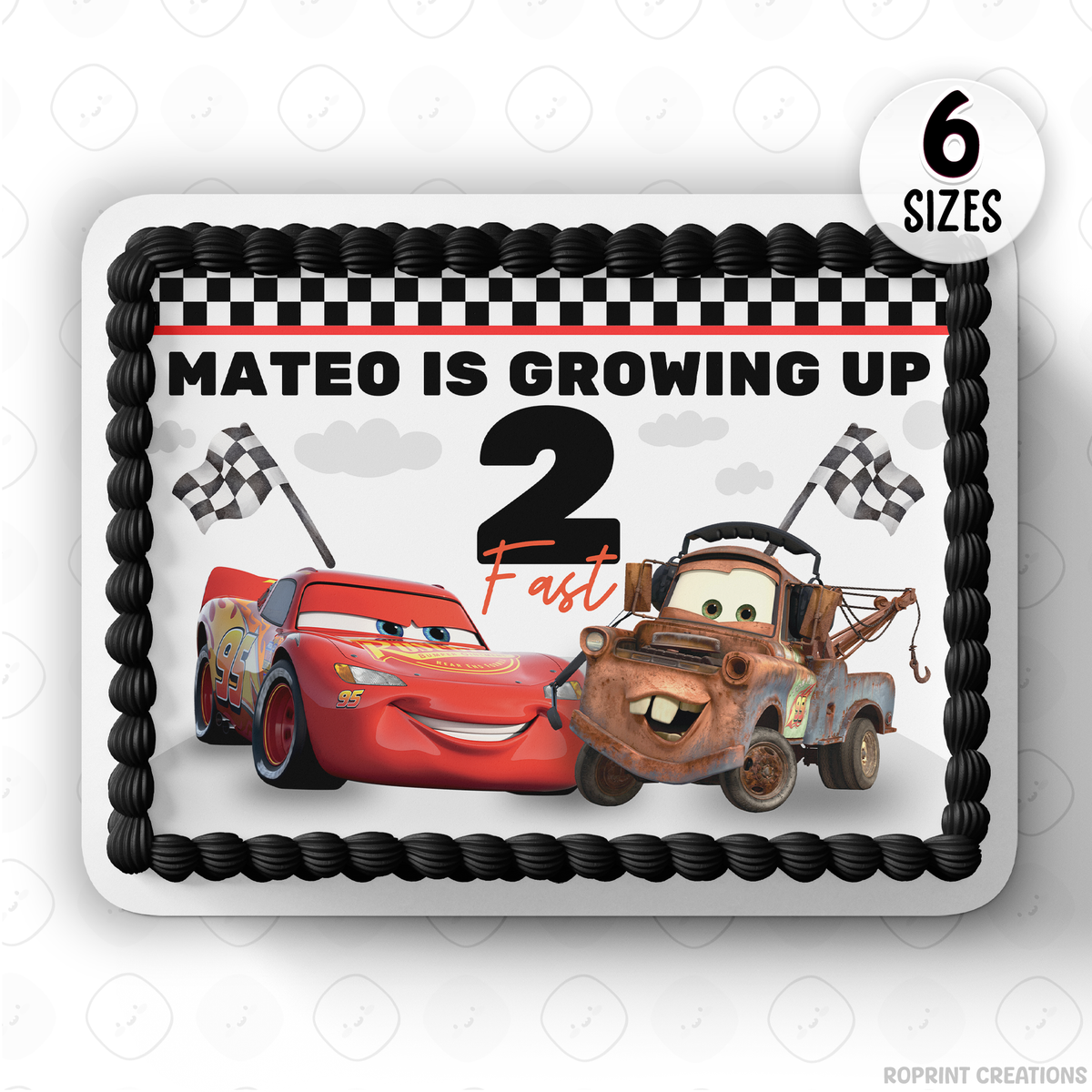 Celebrate turning two in Cars style with this Lightning McQueen “Two Fast” cake topper! Editable and printable for a fun, themed birthday cake centerpiece. 🏁🎂
