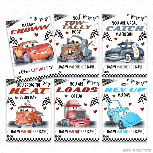 Lightning McQueen Valentine cards for kids, printable cars classroom Valentine exchange cards