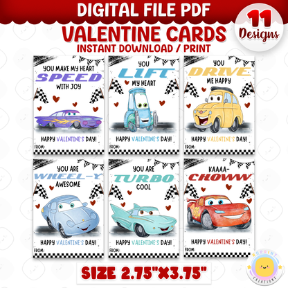 Lightning McQueen Valentine cards for kids, printable cars classroom Valentine exchange cards