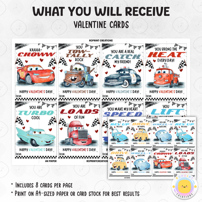 Lightning McQueen Valentine cards for kids, printable cars classroom Valentine exchange cards