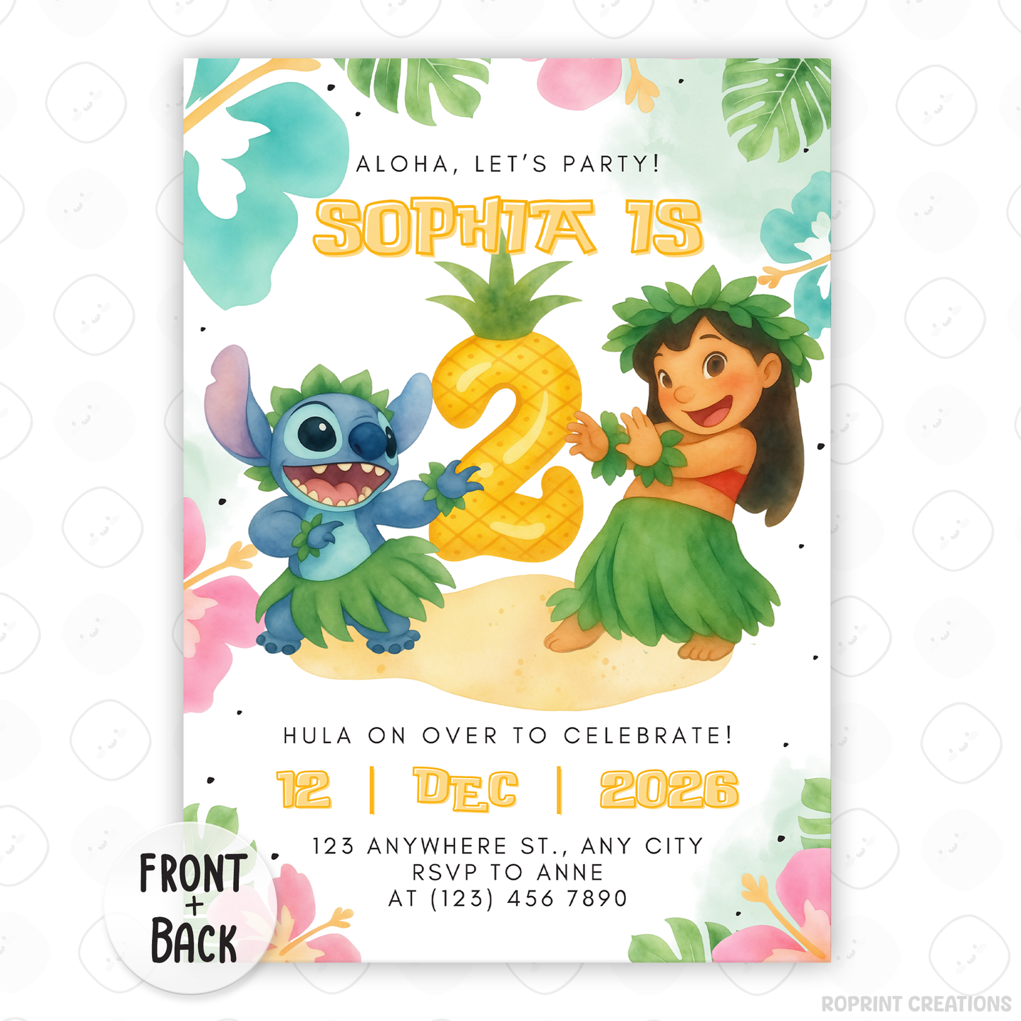 Join us for a tropical celebration with this Stitch birthday invitation template! Easily customize your party details in Canva, then print or share digitally with friends and family. Perfect for Stitch-themed birthday parties and island-inspired celebrations!