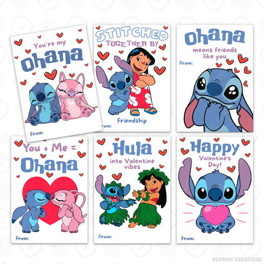 Lilo and Stitch Valentine cards, printable classroom Valentine cards featuring Stitch for kids