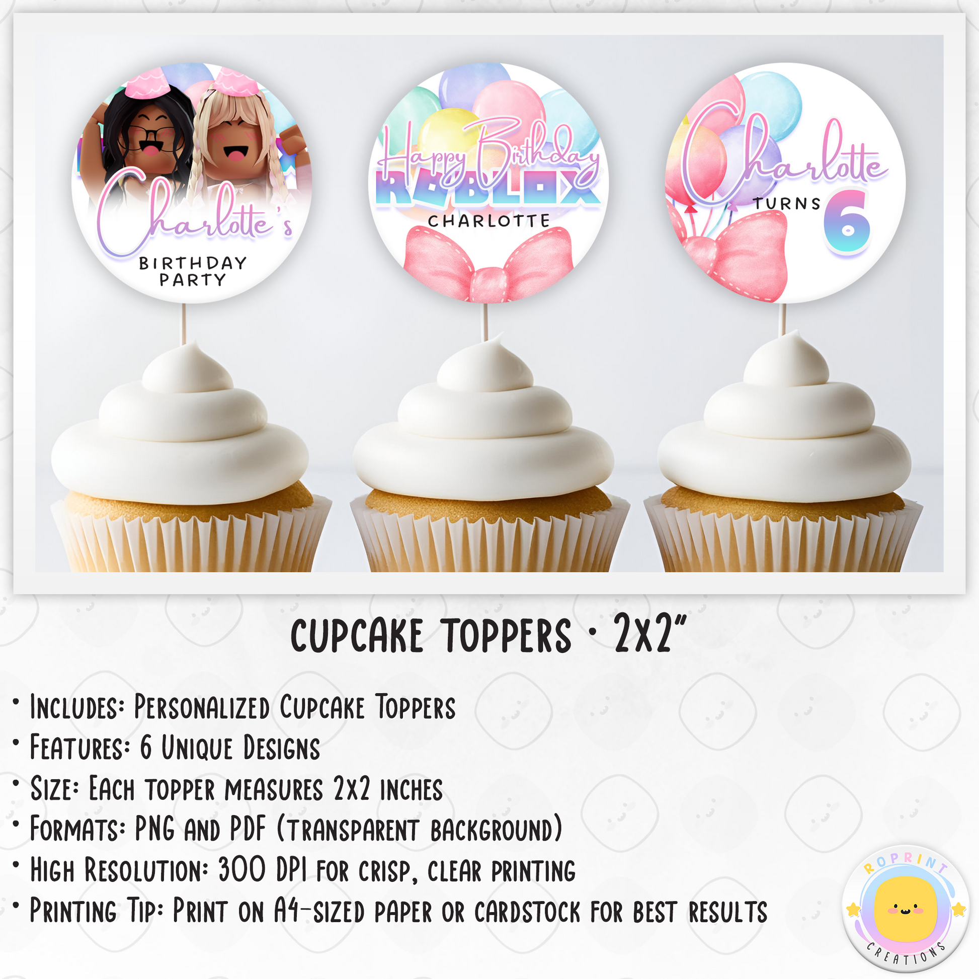 Roblox Girl Birthday Cupcake Toppers - Editable Roblox Girl Cupcake Toppers - Kids Party Favor. Add a fun touch to your party with these Editable Roblox Girl Cupcake Toppers! Easily customize in Canva and print at home for a cute and personal birthday favor