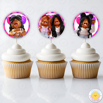 Roblox Girl Party Cupcake Toppers - Roblox African American Cupcake Toppers