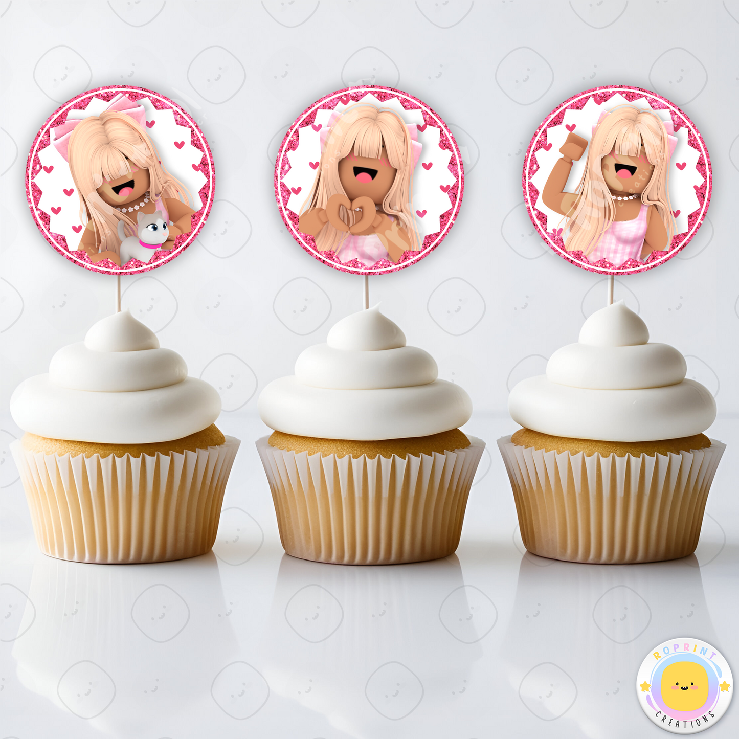 Roblox Pink Glitter Cupcake Toppers - Roblox African American Pink Glitter Cupcake Toppers