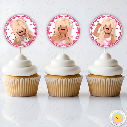 Roblox Pink Glitter Cupcake Toppers - Roblox African American Pink Glitter Cupcake Toppers