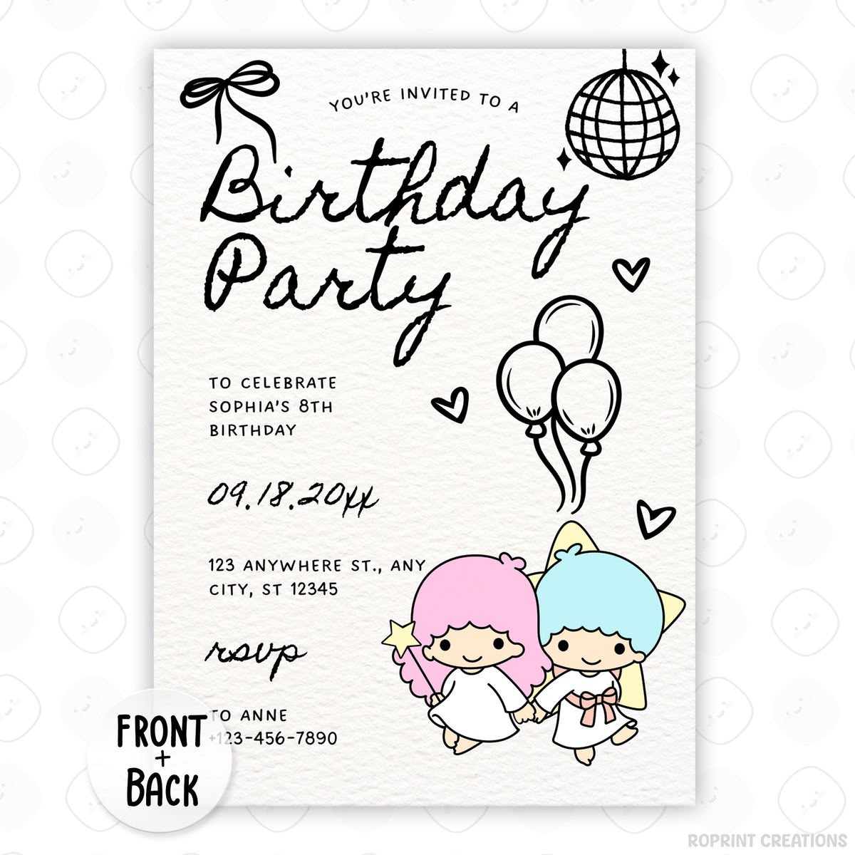 Celebrate with Little Twin Stars! This cute birthday invitation is fully editable in Canva—print at home or share digitally for a fun party surprise. Instant download