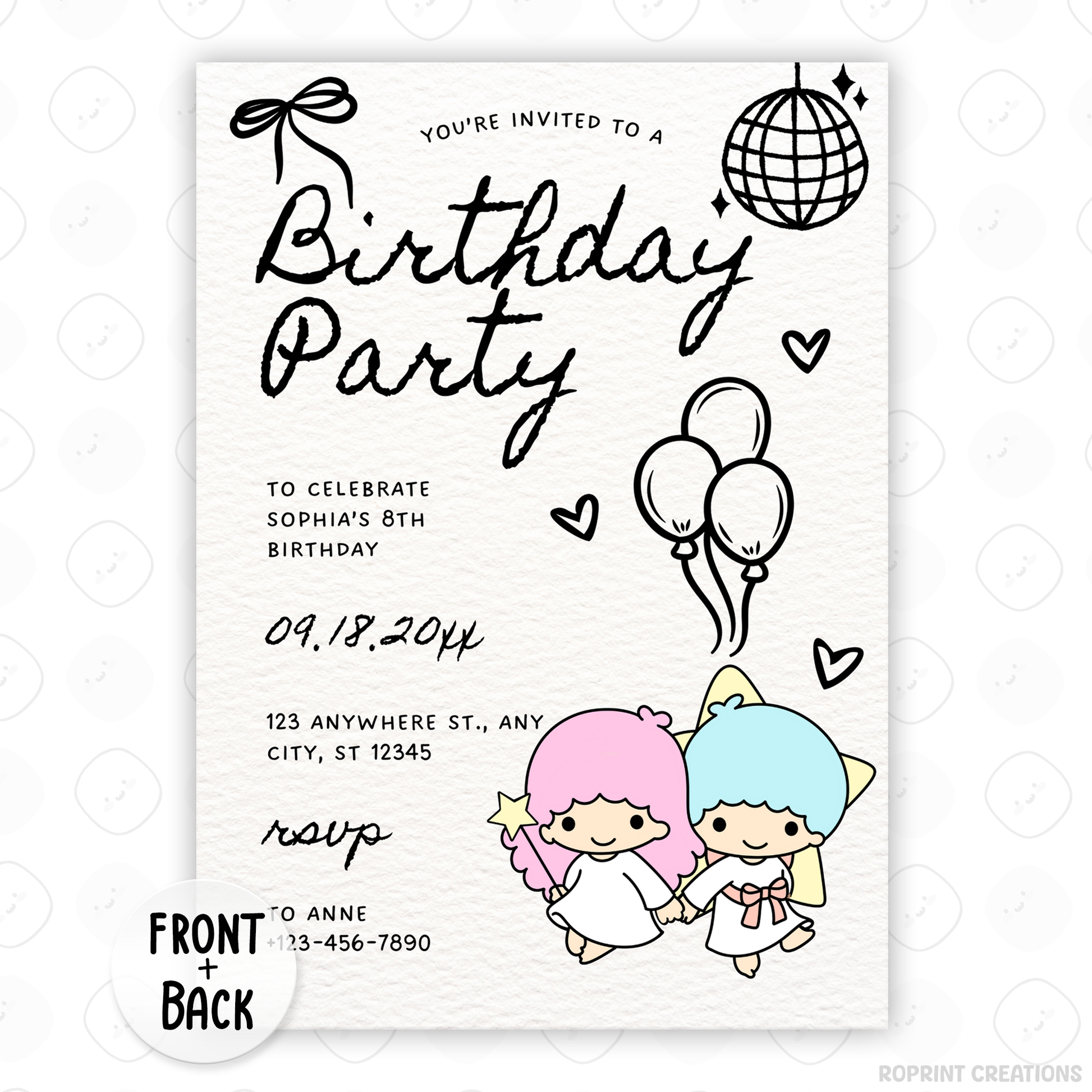 Celebrate with Little Twin Stars! This cute birthday invitation is fully editable in Canva—print at home or share digitally for a fun party surprise. Instant download