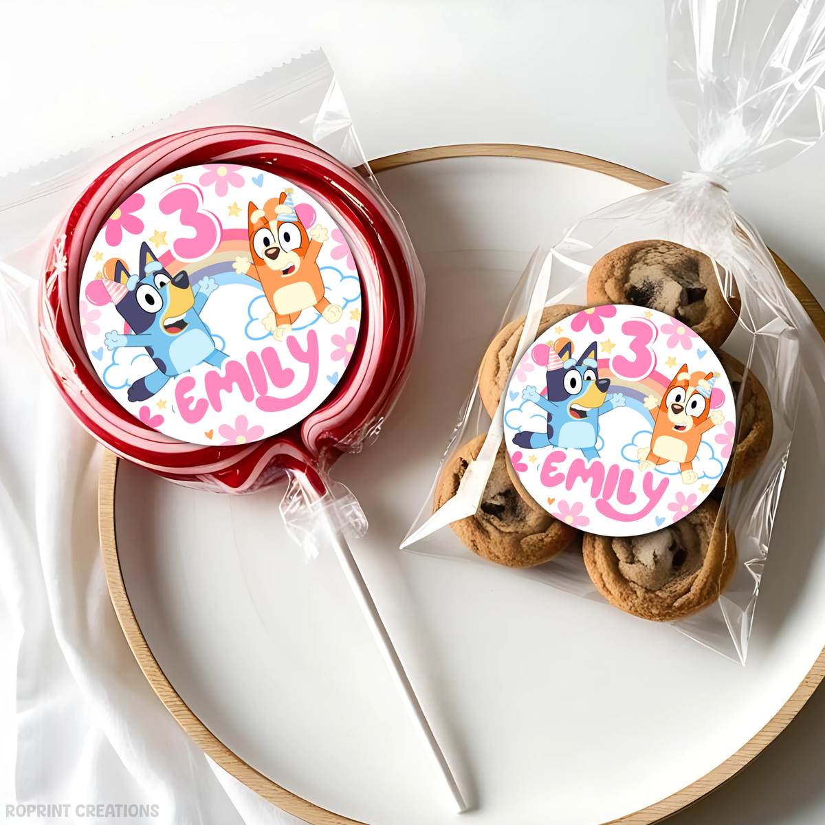 Pink Bluey birthday party favor templates, editable Bluey printable party favors for kids birthday party