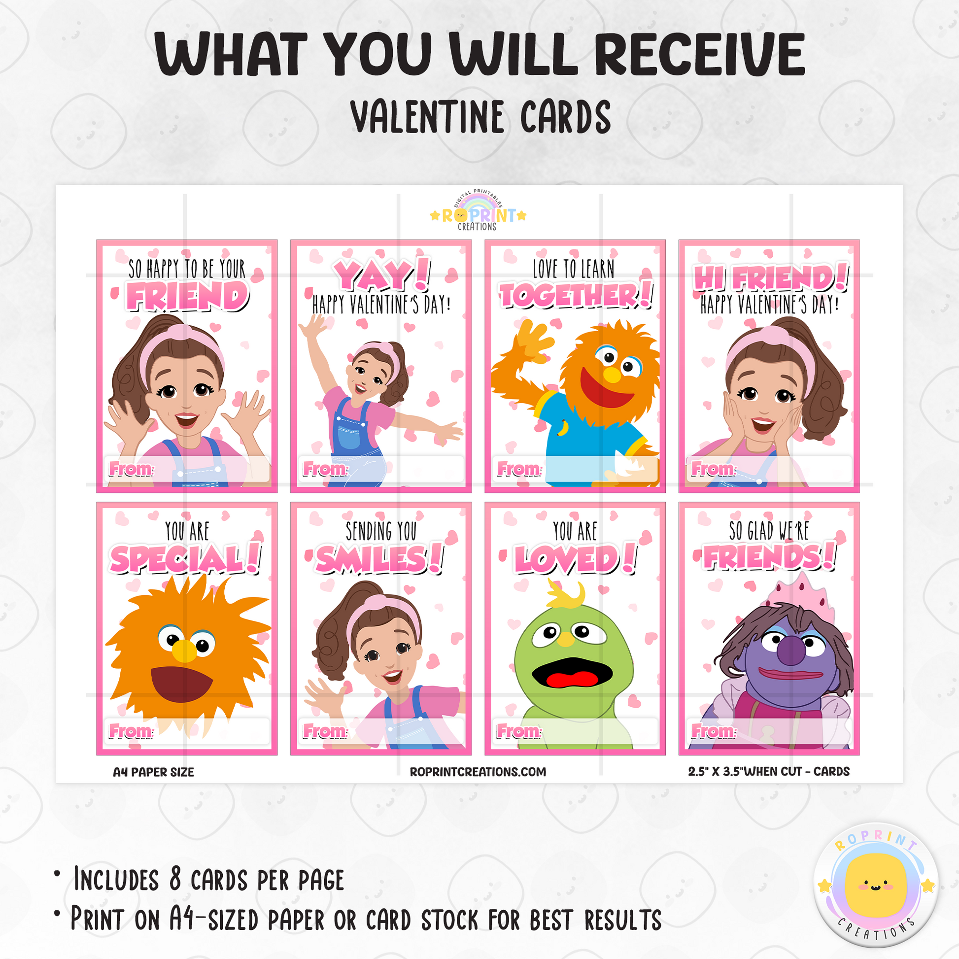 Perfect for little learners! These Ms. Rachel Valentine cards are preschool-friendly and great for classroom exchanges—just download, print, and share the love.
