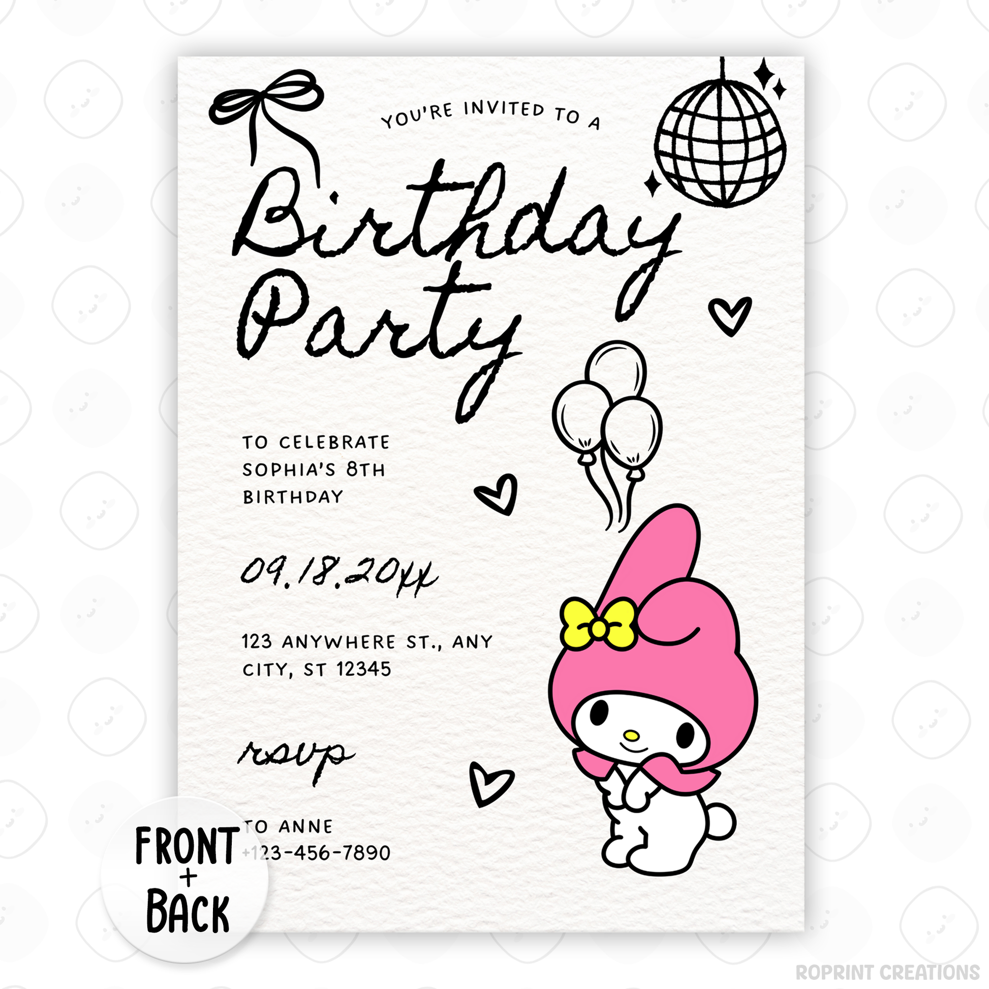 Celebrate with My Melody! This cute birthday invitation is fully editable in Canva—print at home or share digitally for a fun party surprise. Instant download