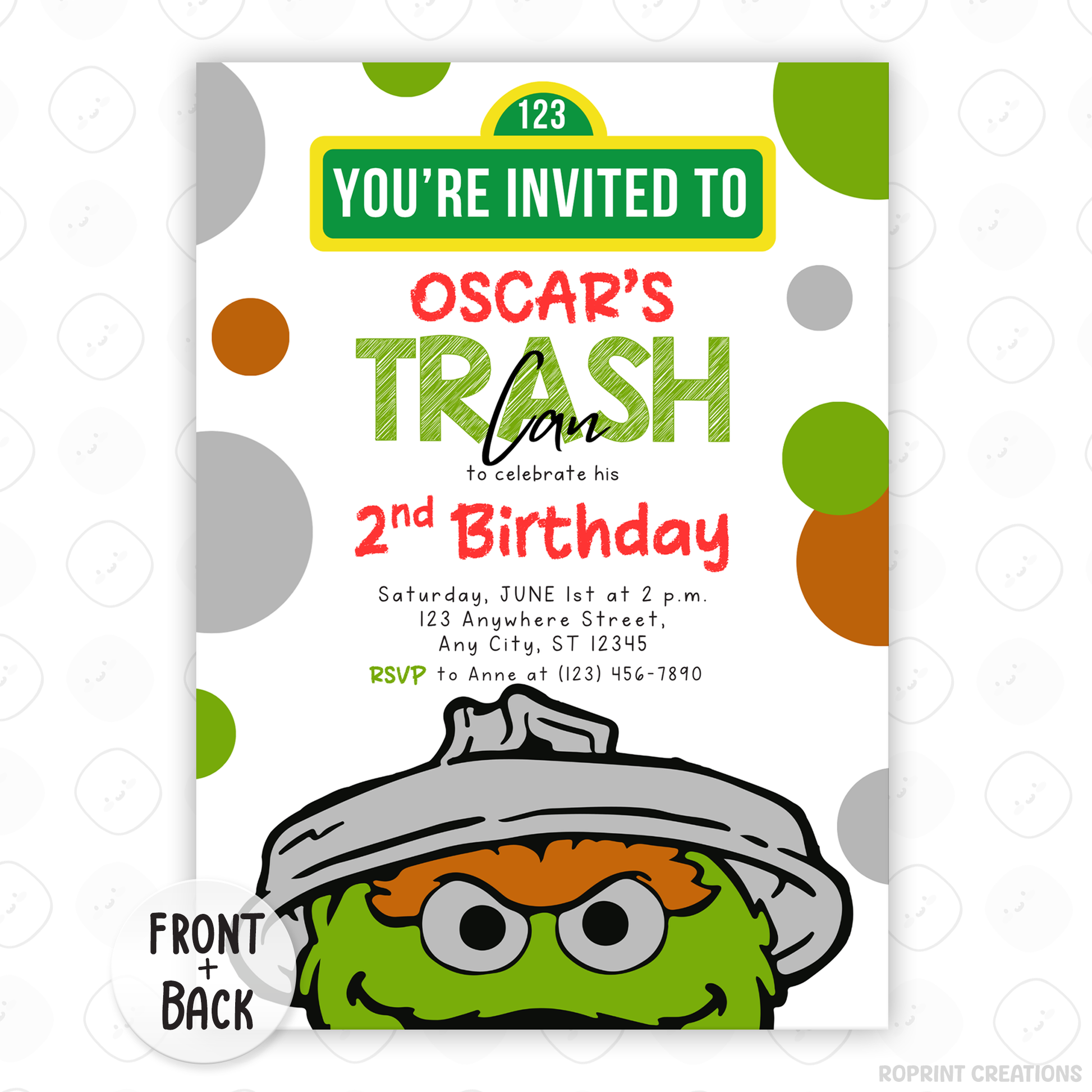 Celebrate your little one’s 2nd birthday with this fun Oscar the Grouch Birthday Invitation! Easily edit, download, print, or share digitally for a playful and stress-free party invite.