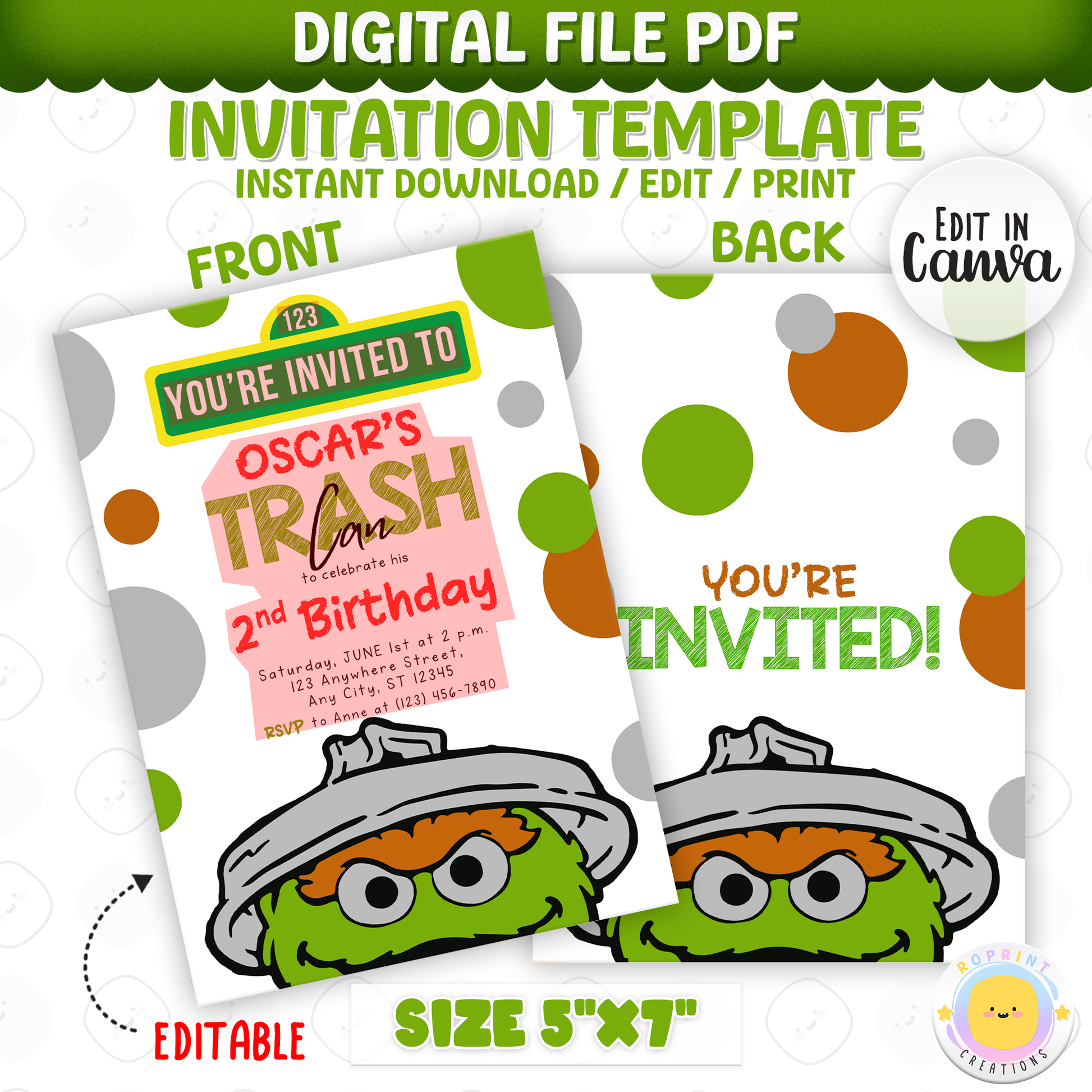 Celebrate your little one’s 2nd birthday with this fun Oscar the Grouch Birthday Invitation! Easily edit, download, print, or share digitally for a playful and stress-free party invite.