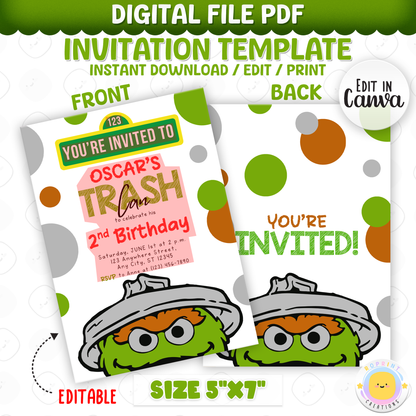 Celebrate your little one’s 2nd birthday with this fun Oscar the Grouch Birthday Invitation! Easily edit, download, print, or share digitally for a playful and stress-free party invite.