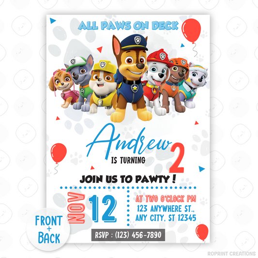 Get ready to paw-ty! This Paw Patrol invitation is fully editable in Canva. Personalize, print, or share digitally in minutes. Instant download