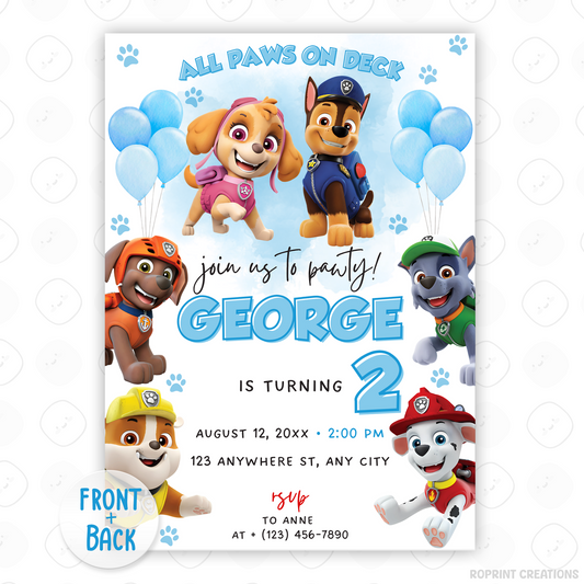 Get ready to paw-ty! This Paw Patrol invitation is fully editable in Canva. Personalize, print, or share digitally in minutes. Instant download