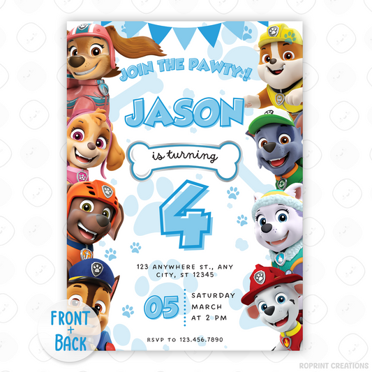 Get ready to paw-ty! This Paw Patrol invitation is fully editable in Canva. Personalize, print, or share digitally in minutes. Instant download