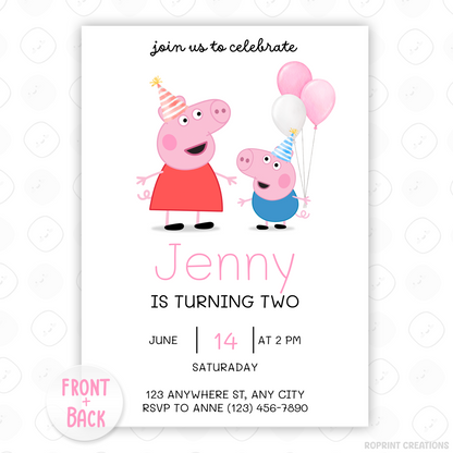 Peppa Pig Birthday Invitation Template - Editable Peppa Pig Invite - Instant Download