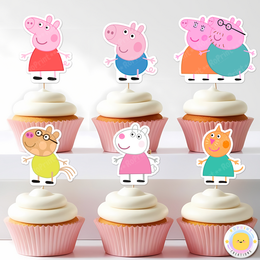 Peppa Pig Cupcake Toppers - Peppa Pig Birthday Cupcake Toppers. Add a fun touch to your celebration with these Peppa Pig Cupcake Toppers! Instantly download, print, and assemble for a unique party decoration. These toppers can also be printed on edible paper or sticker paper to create fun stickers. Digital file only.
