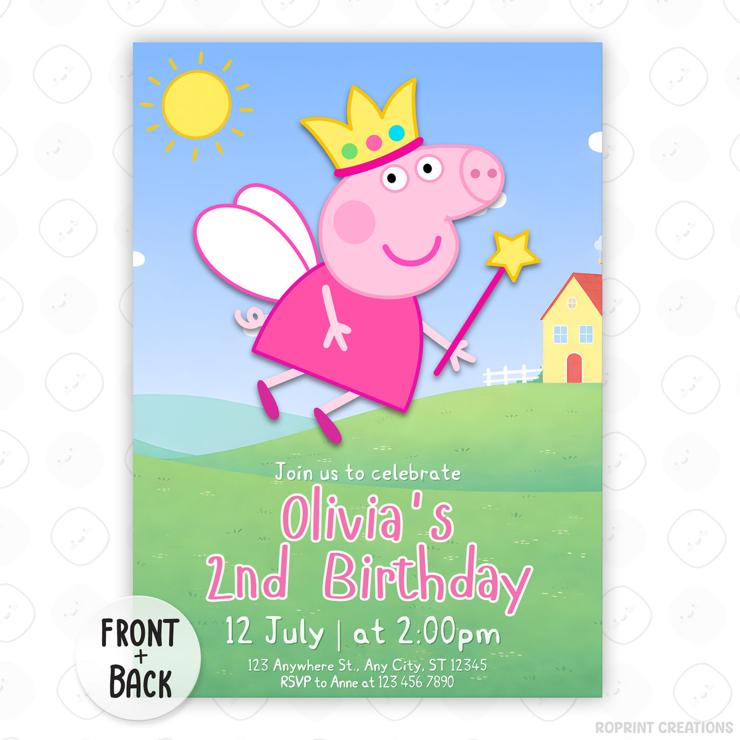 Celebrate your little one’s birthday with this Peppa Pig Fairy Princess 2nd Birthday Invitation! Easily edit, download, print, or share digitally for a fun and stress-free party invite.