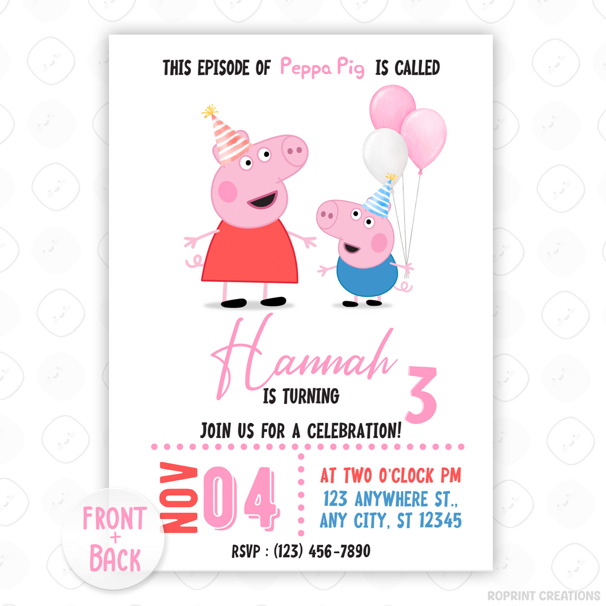 Peppa Pig Invitation Template - Editable Peppa Pig Birthday Invite - Instant Download