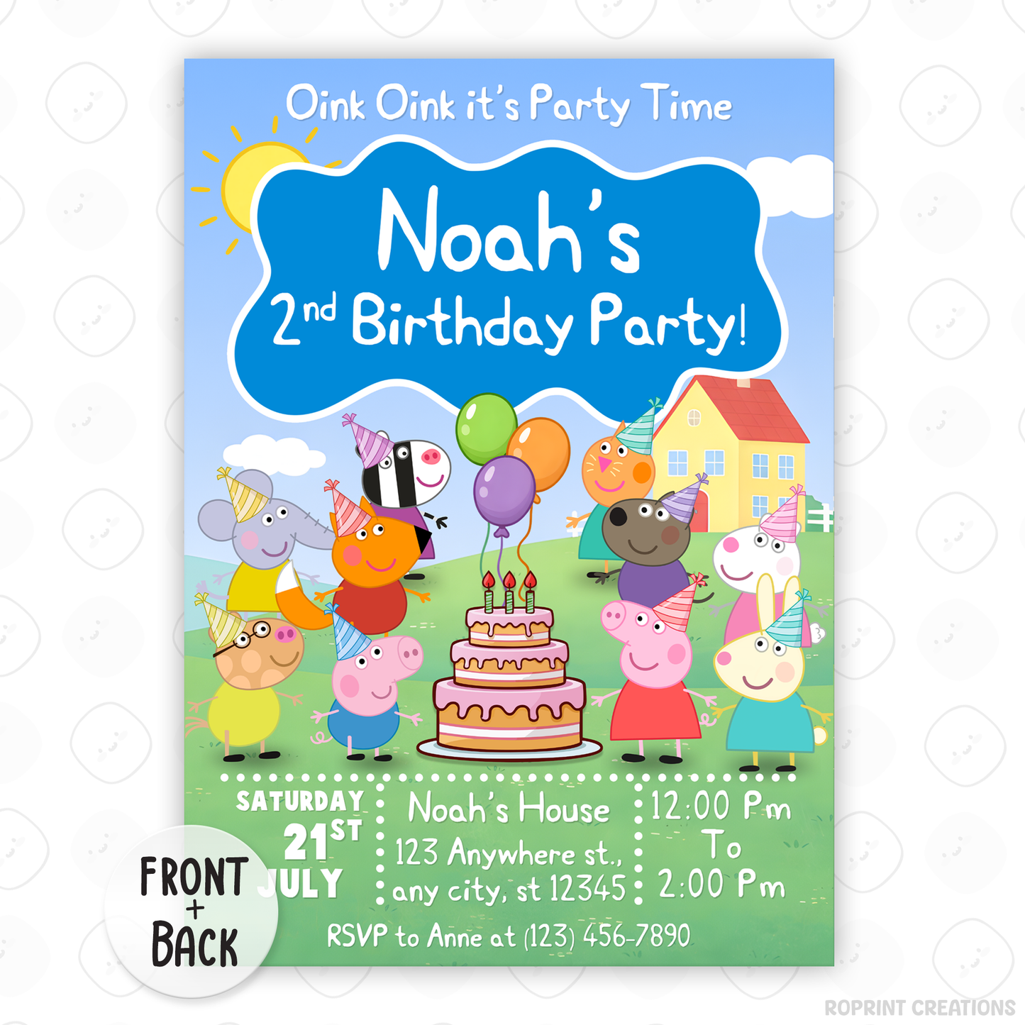 Celebrate your little one’s birthday with this Cute Peppa Pig and Friends 2nd Birthday Invitation! Easily edit, download, print, or share digitally for a fun and stress-free party invite.